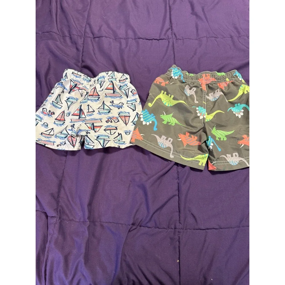 Cat & Jack Nippy Toddler Boys Swim Trunks 2T Bundle Sailboat Dinosaur 2 Pack